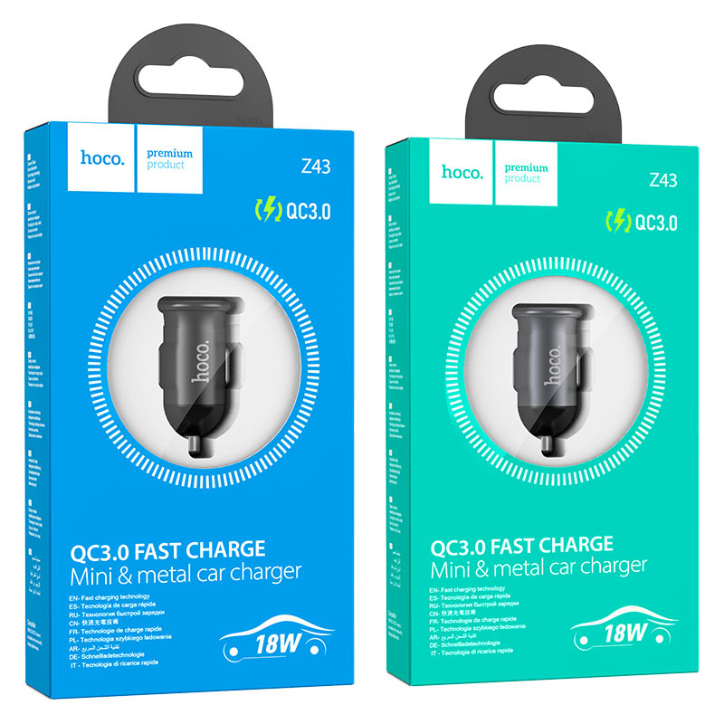 hoco z43 mighty single port qc3 car charger packaging