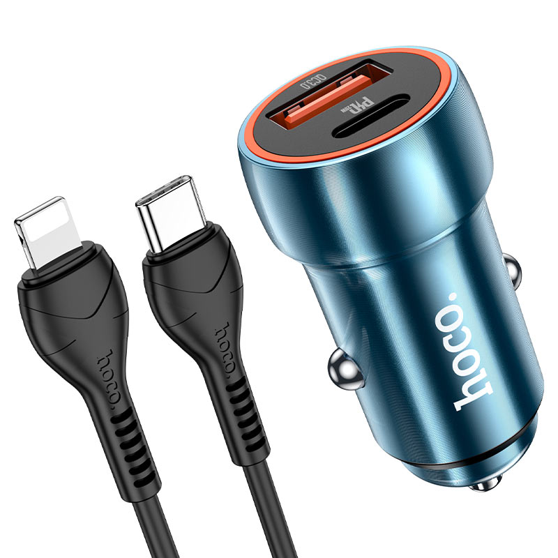 hoco z46a blue whale pd20w qc3 car charger set tc to ltn wire