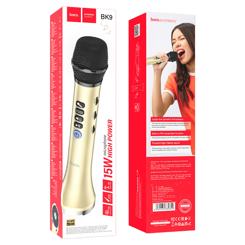 hoco bk9 singing karaoke microphone packaging gold