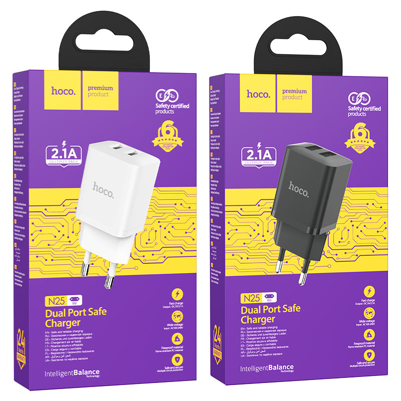 hoco n25 maker dual port wall charger eu packaging