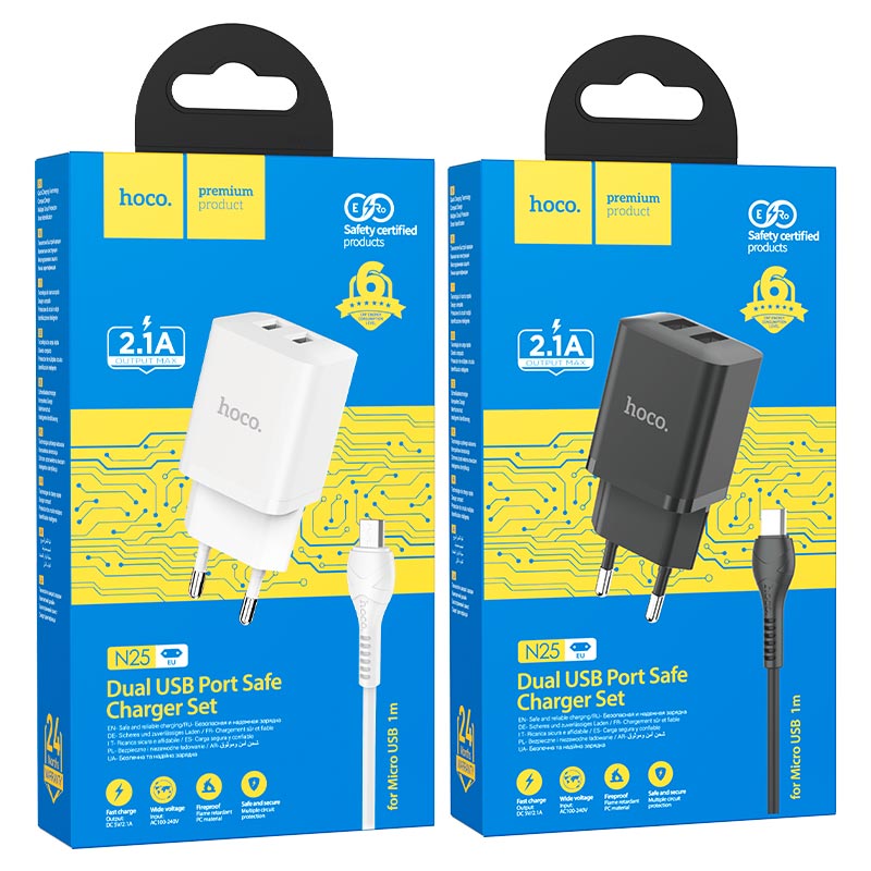 hoco n25 maker dual port wall charger eu set usba musb packaging