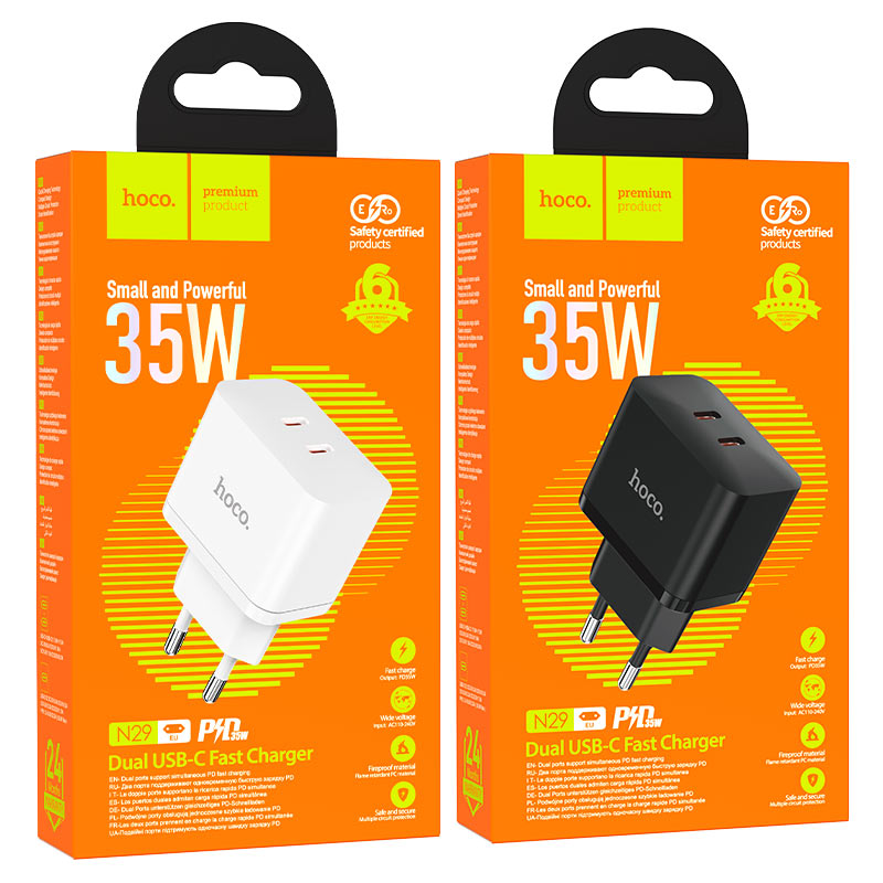 hoco n29 triumph pd35w dual usbc port wall charger eu packaging