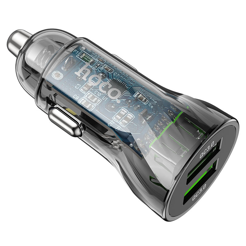 hoco z47 transparent discovery edition dual port qc3 car charger pins