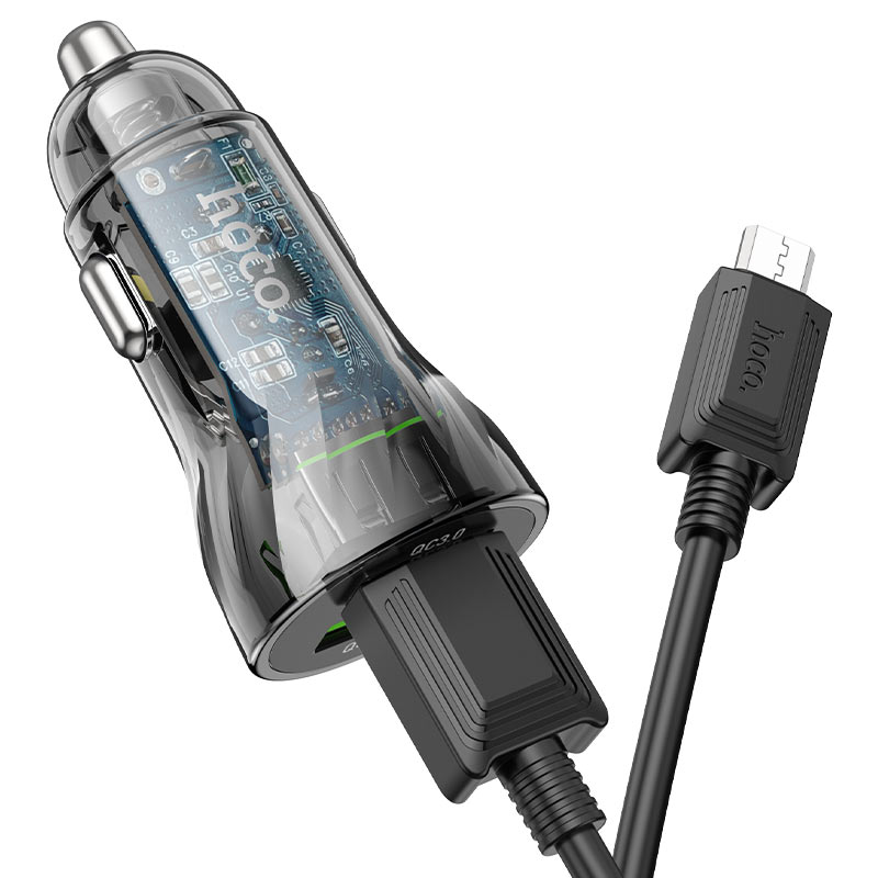 hoco z47 transparent discovery edition dual port qc3 car charger set usba musb cable