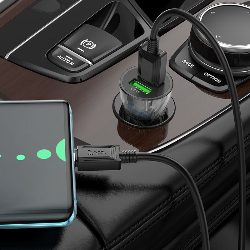 hoco z47 transparent discovery edition dual port qc3 car charger set usba tc interior