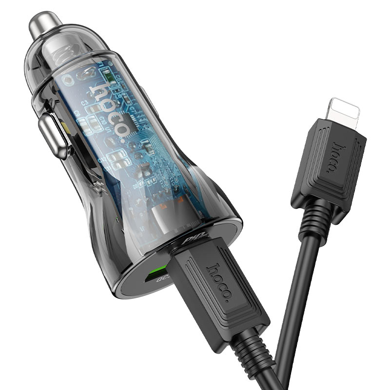 hoco z47a transparent discovery edition pd30w qc3 car charger set tc ltn cable
