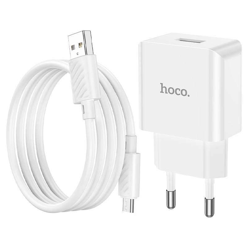 hoco c106a leisure single port wall charger eu set usb musb wire