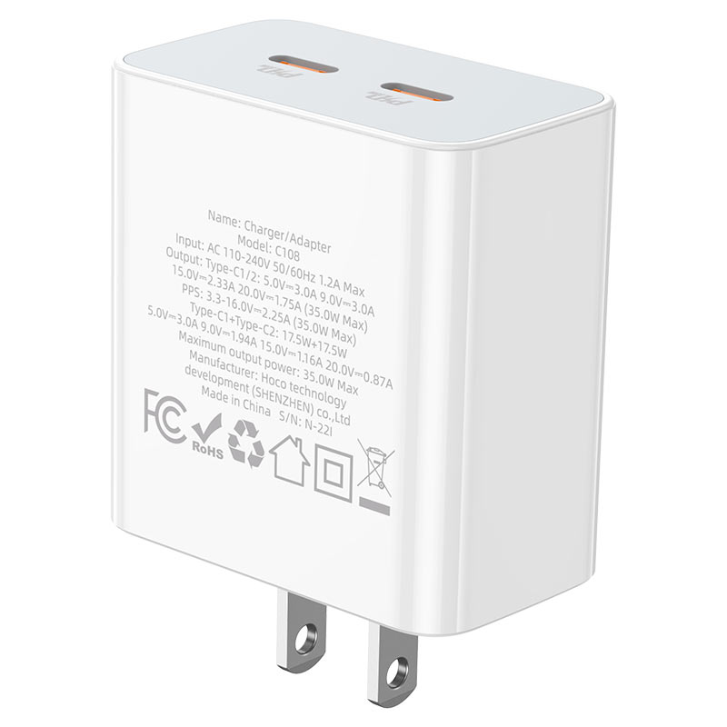 hoco c108 leader pd35w dual tc port wall charger us specs