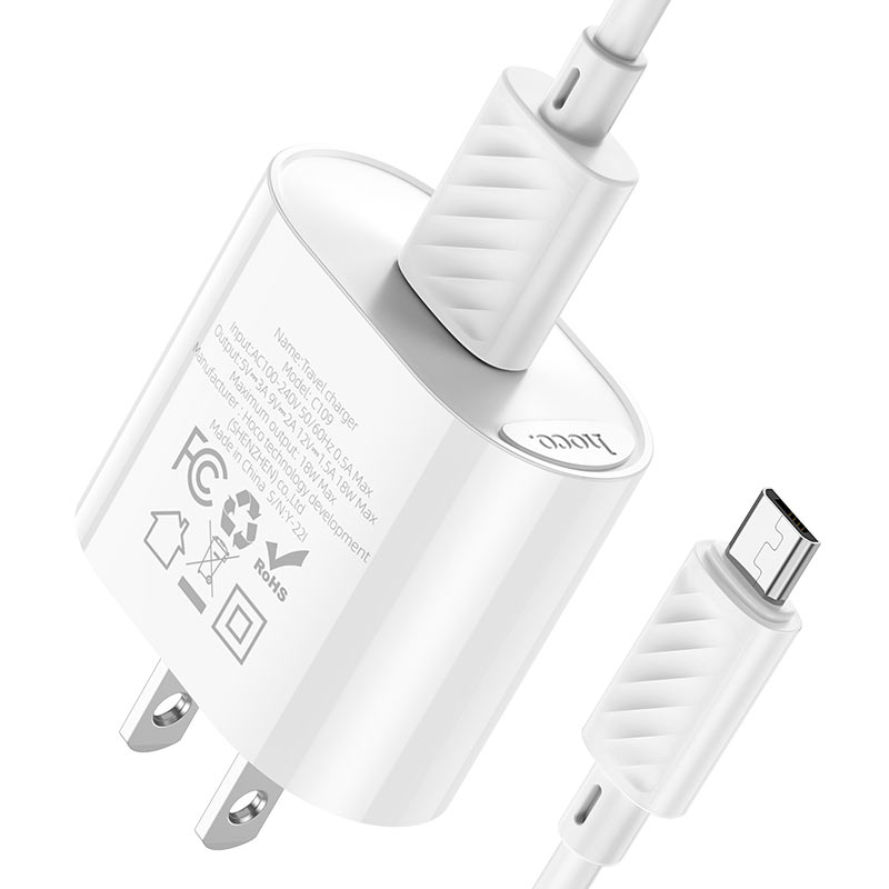 hoco c109 fighter single port qc3 wall charger us set usb musb cable