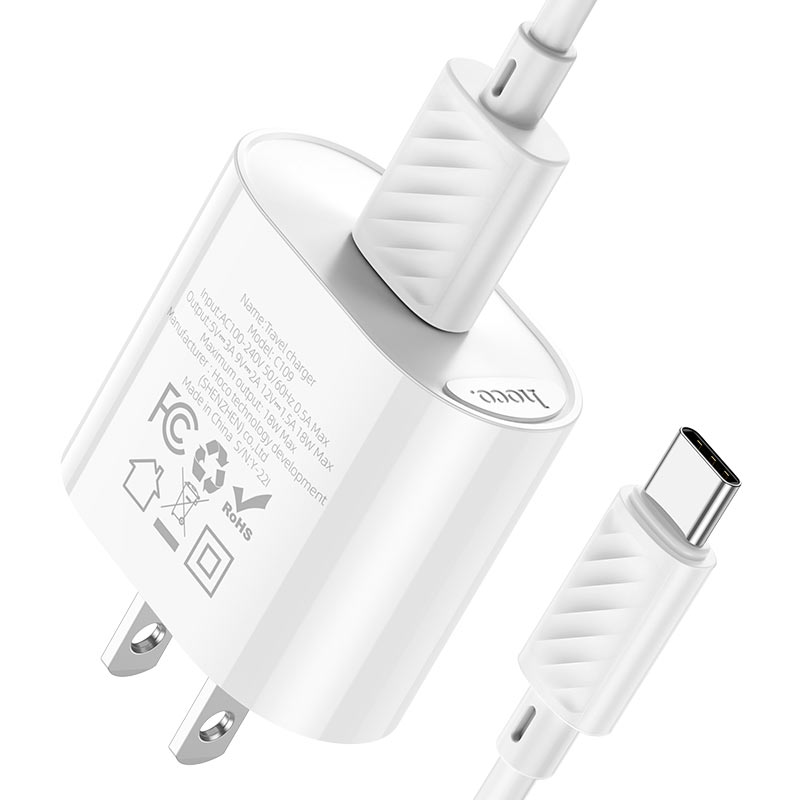 hoco c109 fighter single port qc3 wall charger us set usb tc cable