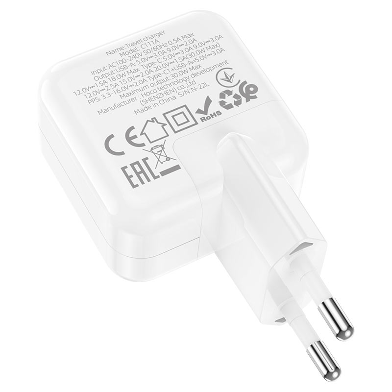 hoco c111a lucky pd30w qc3 dual port wall charger eu specs