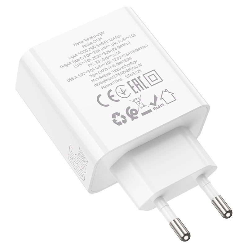 hoco c113a awesome pd65w gan dual port 1a1c wall charger eu specs