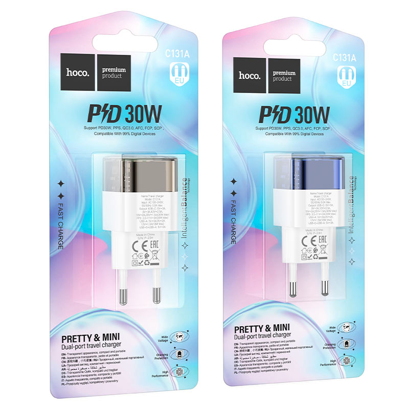hoco c131a platinum pd30w qc3 dual port wall charger eu packaging
