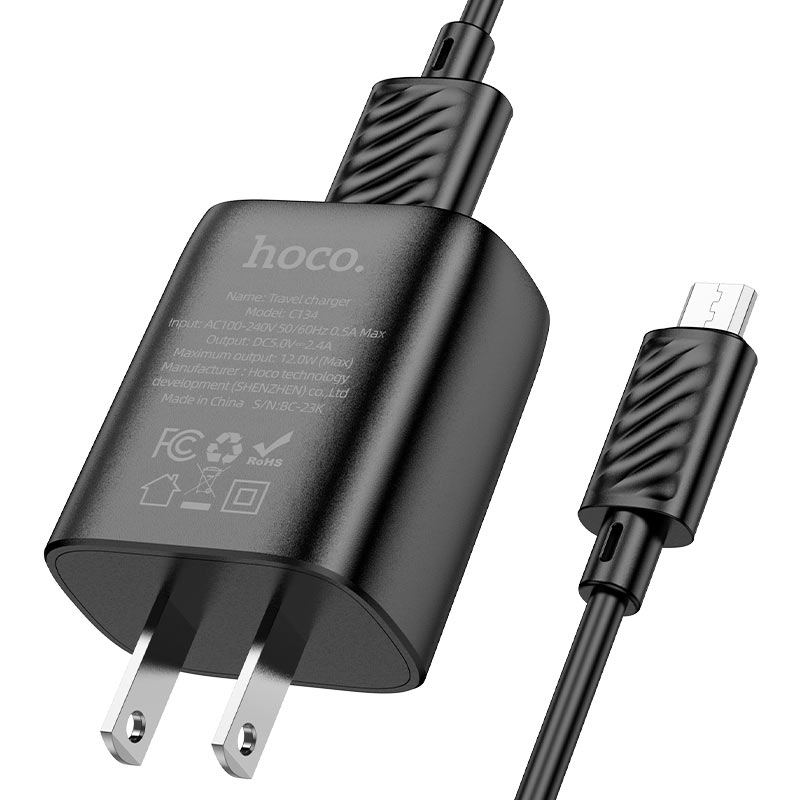 hoco c134 solid single port wall charger us set usb musb cable