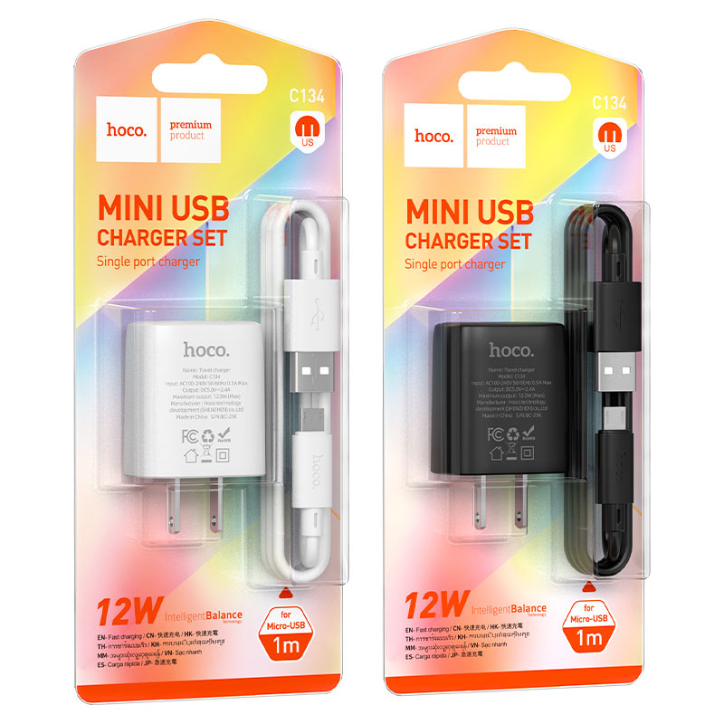 hoco c134 solid single port wall charger us set usb musb packaging
