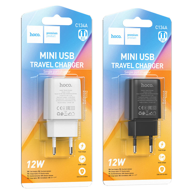 hoco c134a solid single port wall charger eu packaging