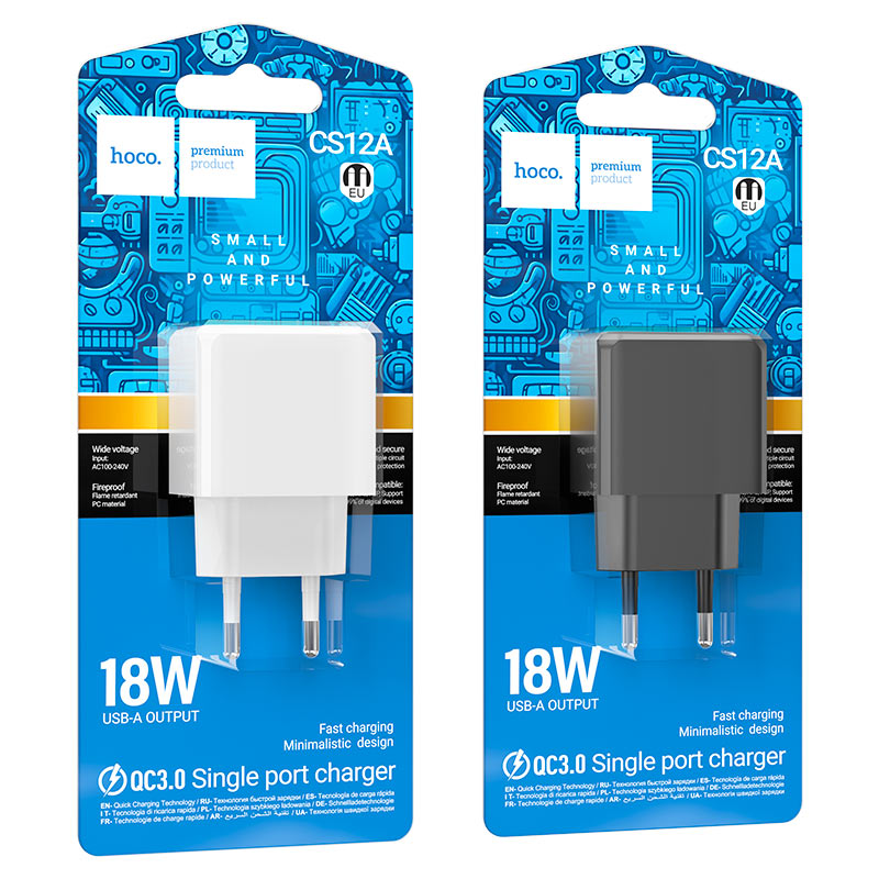 hoco cs12a ocean qc3 single port wall charger eu packaging
