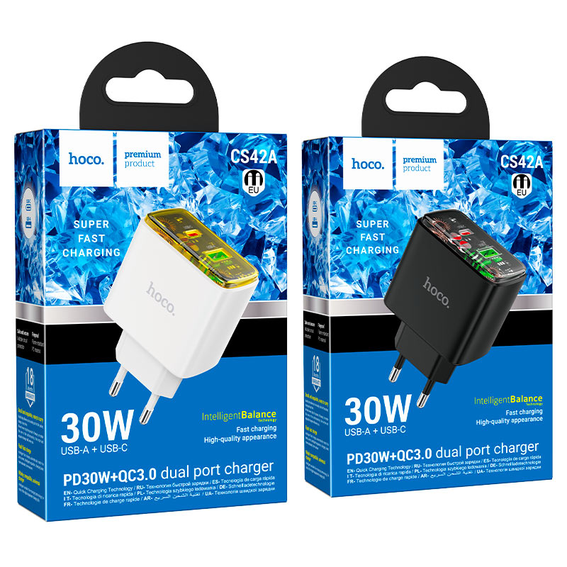 hoco cs42a smart pd30w qc3 dual port wall charger eu packaging