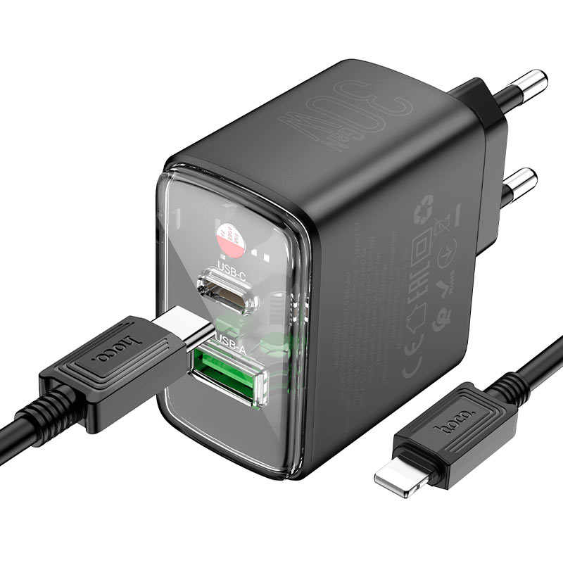 hoco cs42a smart pd30w qc3 dual port wall charger eu set tc ltn kit