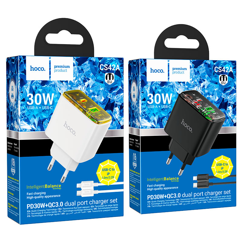 hoco cs42a smart pd30w qc3 dual port wall charger eu set tc ltn packaging