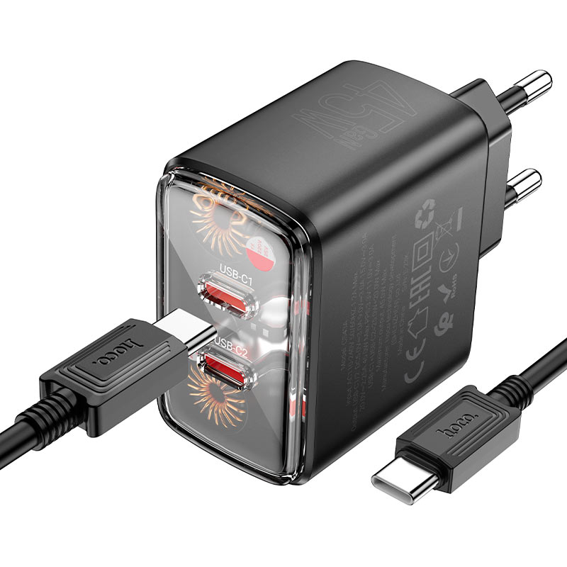 hoco cs43a smart pd45w dual tc port wall charger eu set tc tc kit