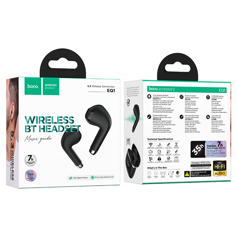 hoco eq1 music guide tws headset packaging black