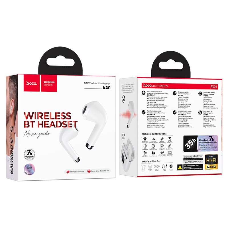 hoco eq1 music guide tws headset packaging white