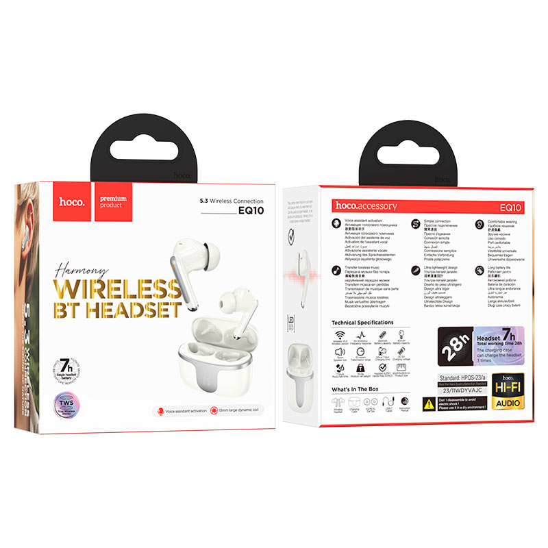 hoco eq10 harmony tws headset packaging milky white