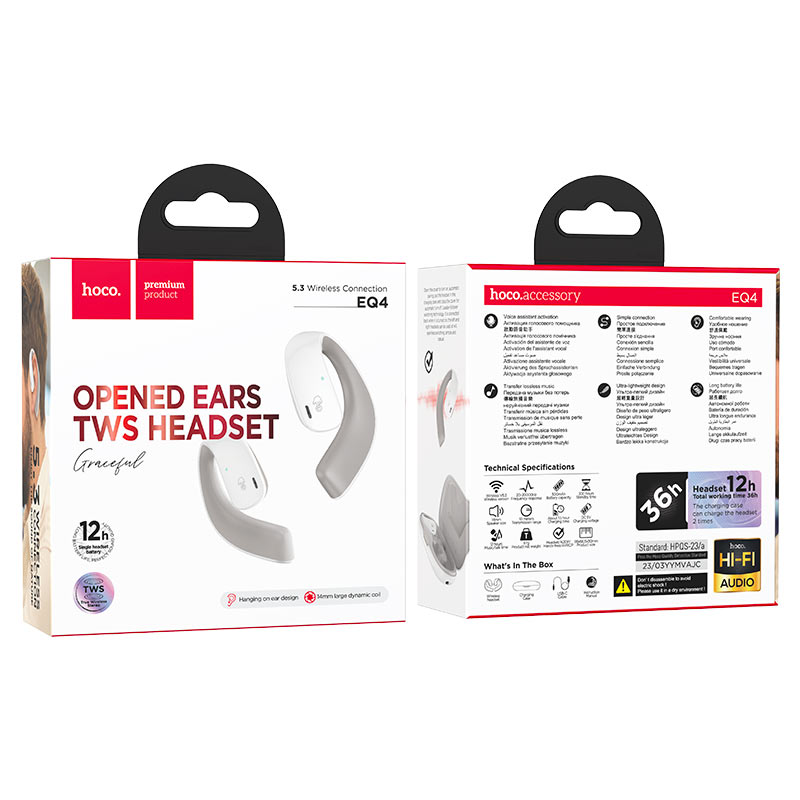 hoco eq4 graceful tws headset packaging white