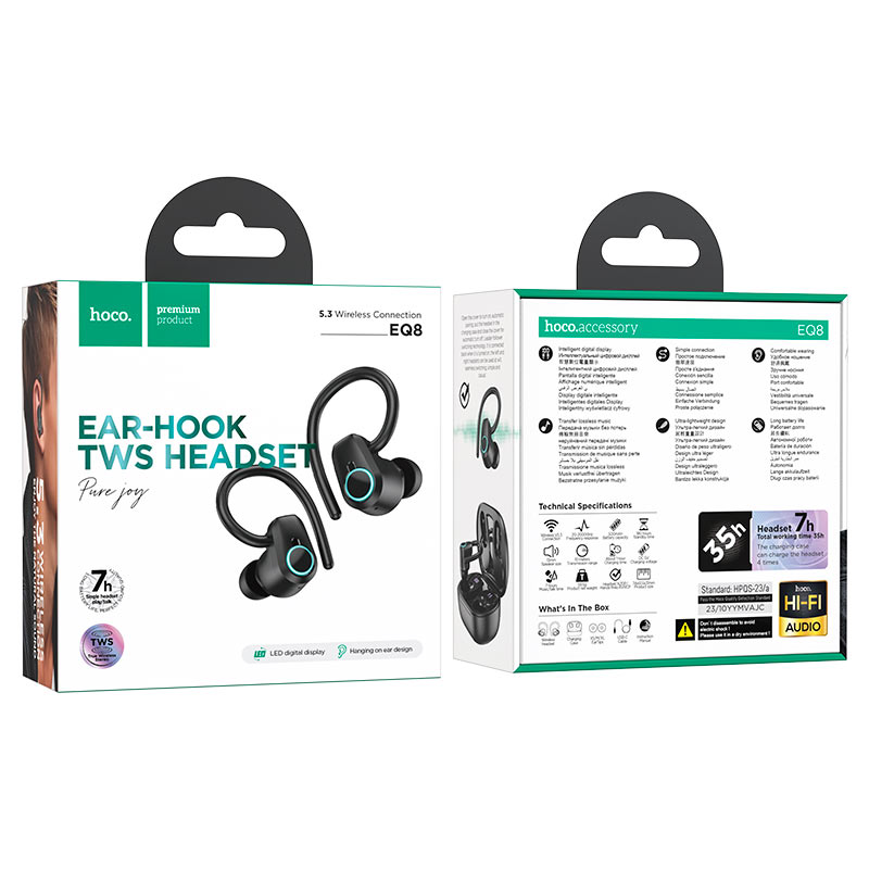 hoco eq8 pure joy in ear tws headset packaging black
