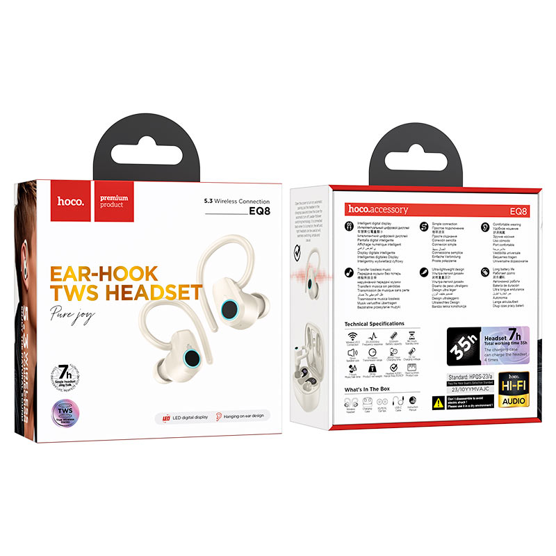 hoco eq8 pure joy in ear tws headset packaging milky white
