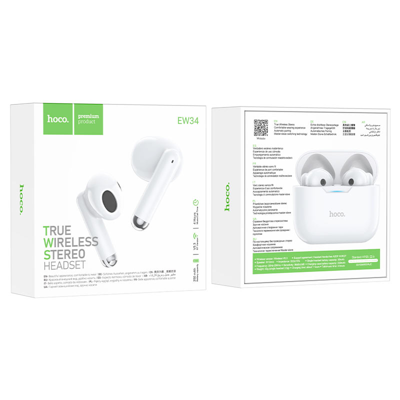 hoco ew34 full tws headset packaging white