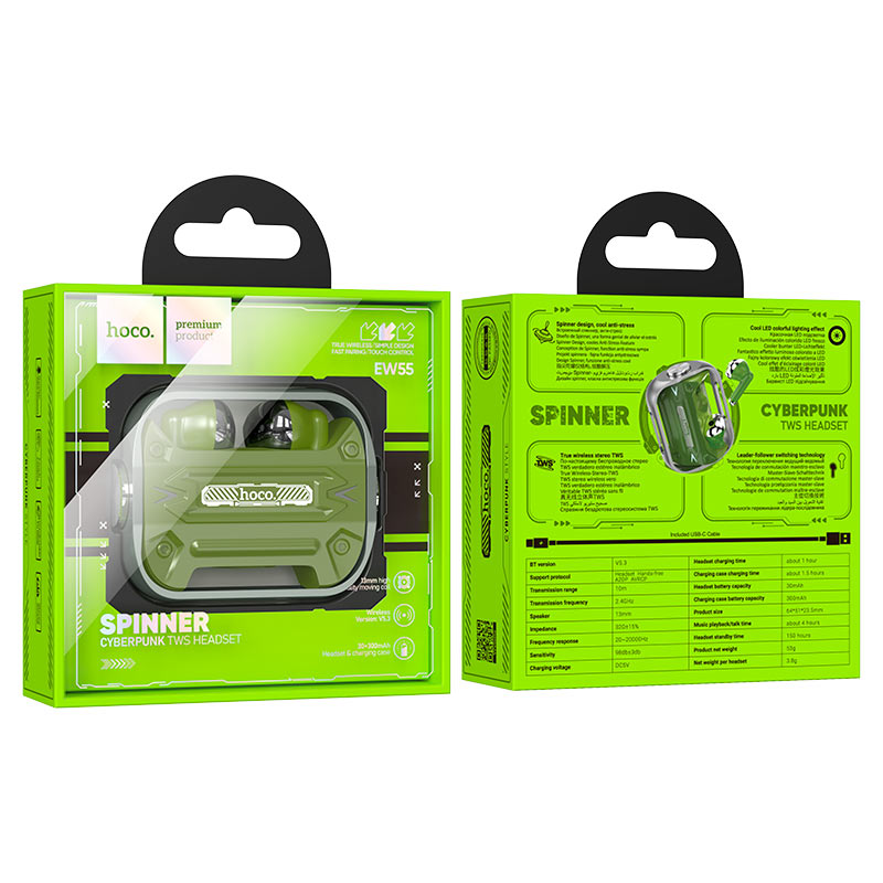 hoco ew55 trendy tws gaming headset packaging army green