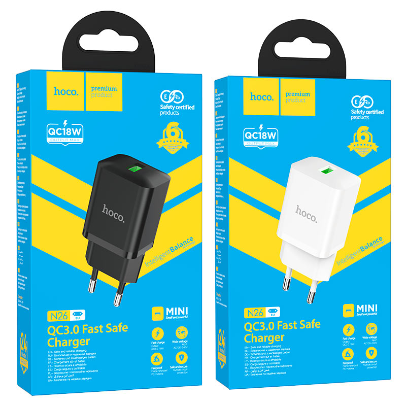 hoco n26 maxim qc3 single port wall charger eu packaging