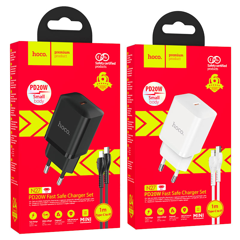 hoco n27 innovative pd20w single port wall charger eu set tc ltn packaging