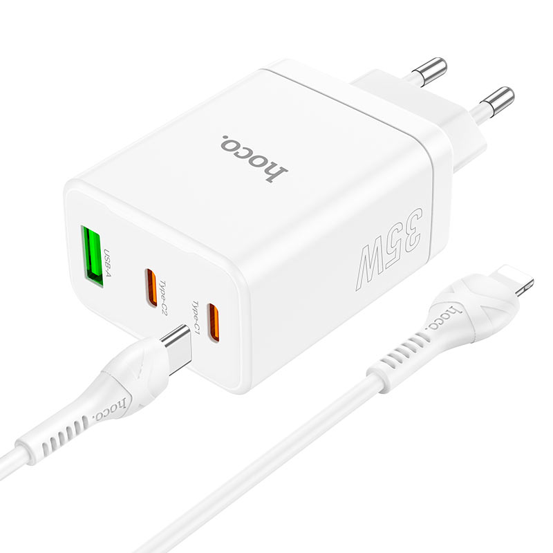hoco n33 start pd35w 3 port 2c1a wall charger eu set tc ltn connectors