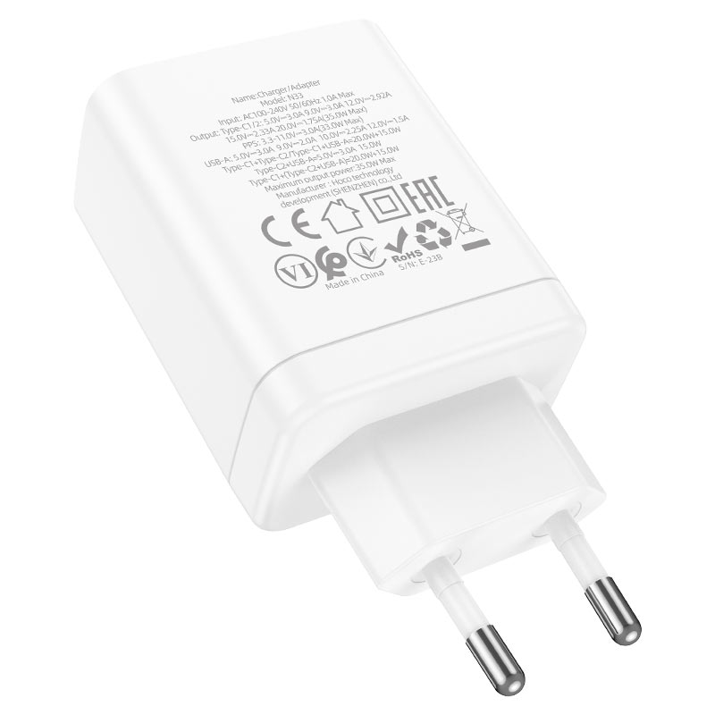 hoco n33 start pd35w 3 port 2c1a wall charger eu specs