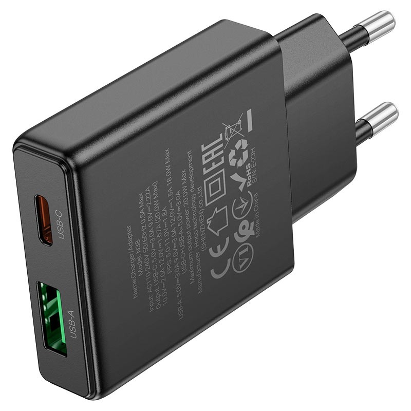hoco n38 delgado pd20w qc3 dual port wall charger eu output