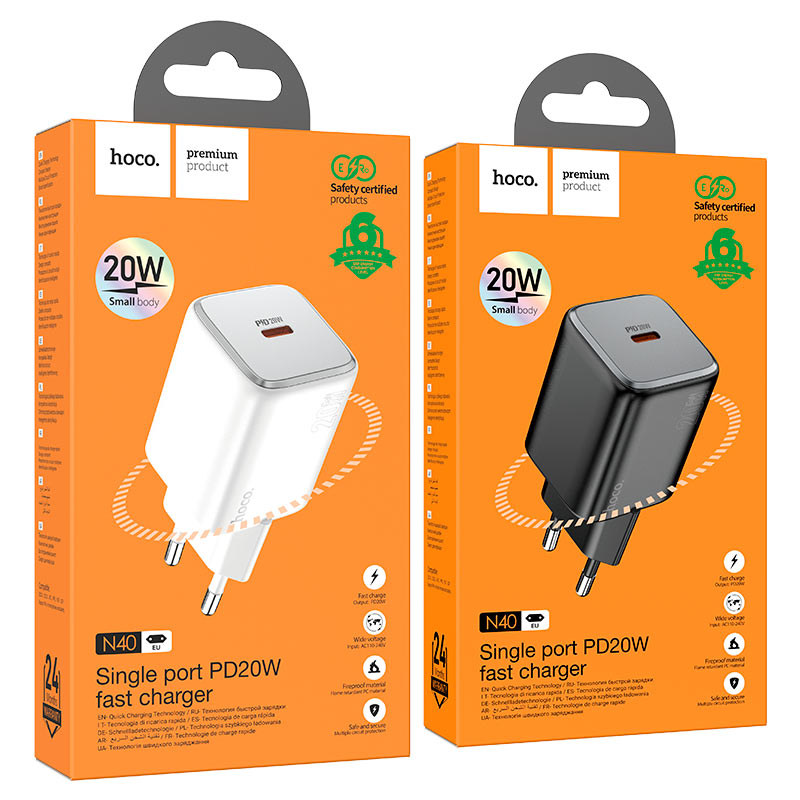 hoco n40 mighty pd20w single port wall charger eu packaging