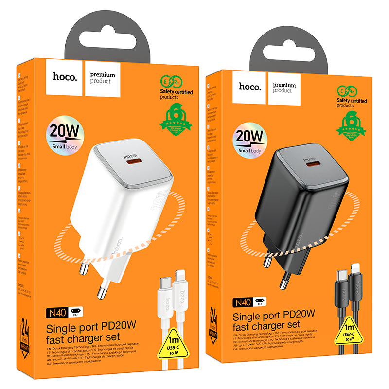 hoco n40 mighty pd20w single port wall charger eu set tc ltn packaging