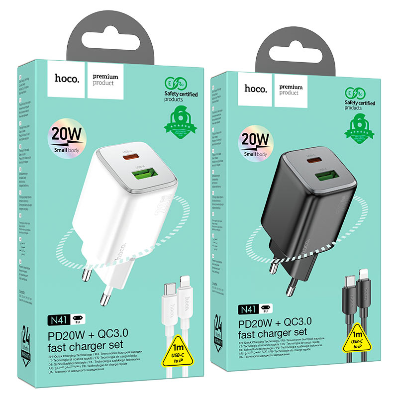 hoco n41 almighty pd20w qc3 dual port wall charger eu set tc ltn packaging