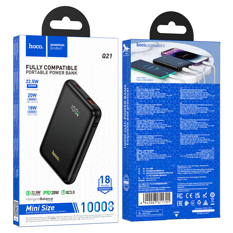 hoco q21 great fully compatible power bank 10000mah packaging black