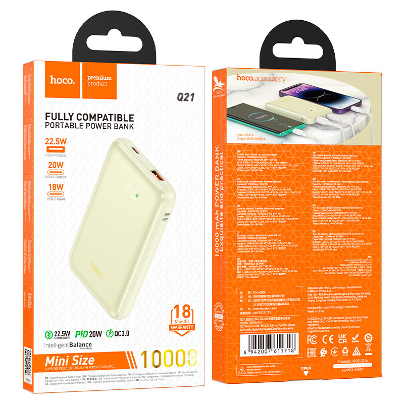 hoco q21 great fully compatible power bank 10000mah packaging milky white