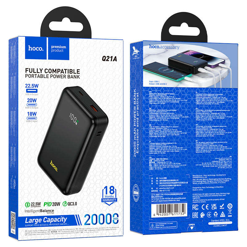 hoco q21a great fully compatible power bank 20000mah packaging black