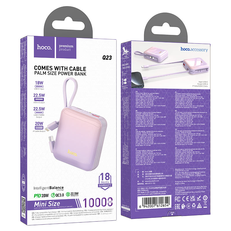 hoco q23 blade fully compatible power bank 10000mah packaging purple