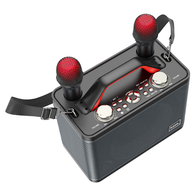 hoco bs57 jenny karaoke wireless speaker 2 mics control panel