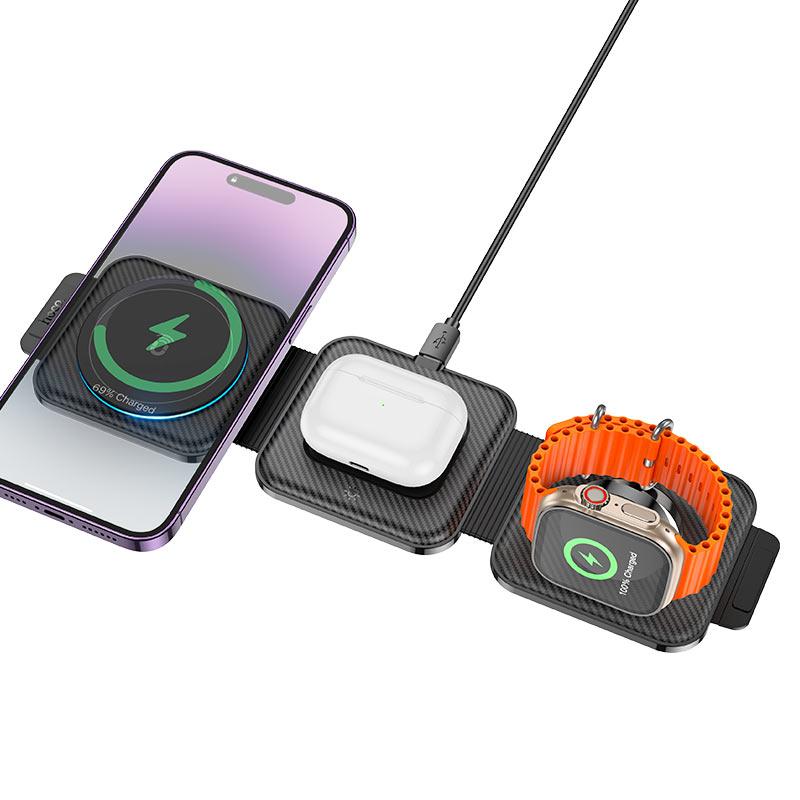 hoco cq4 unique 3in1 folding magnetic wireless fast charger phone tws watch