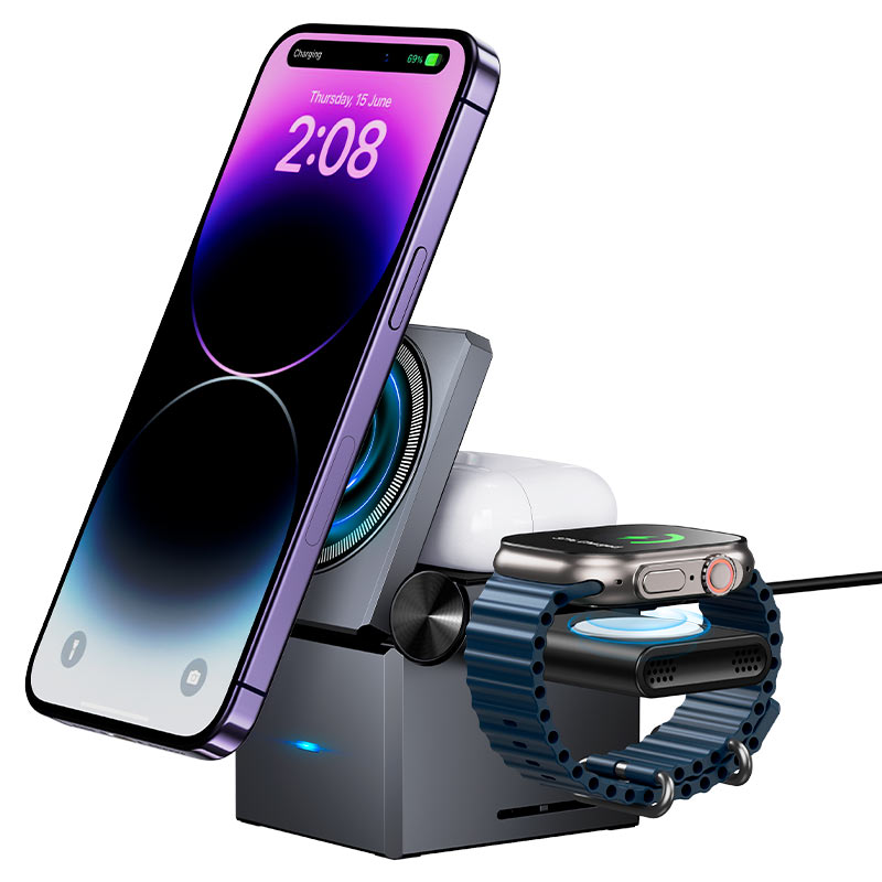 hoco cq8 folding 3in1 magnetic wireless fast charger phone tws watch