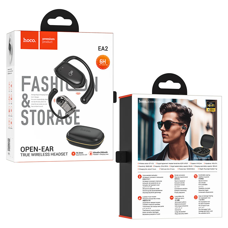 hoco ea2 graceful open ears tws headset packaging black