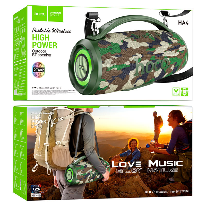 hoco ha4 surge outdoor bt speaker packaging camouflage green
